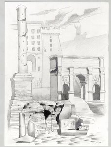 A római kor romjai Rómában, Forum (foro romano) Alessandro Lonati rajza. alkotó: Alessandro Lonati