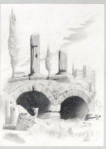 A római kor romjai Rómában, Forum (foro romano) Alessandro Lonati rajza. alkotó: Alessandro Lonati