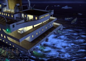 A Titanic transzatlanti vonalhajó képe az 1912. április 14-i és 15-i elsüllyedés idején. Alesandro Lonati illusztrációja. 2010 alkotó: Alessandro Lonati