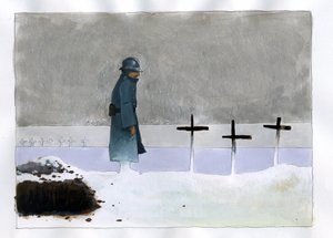 I. világháború: francia katona hadisírban nézi a kereszteket alkotó: Alessandro Lonati