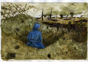világháború: egy szőrös ember a lövészárokban alkotó: Alessandro Lonati