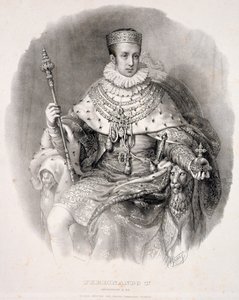 I. Ferdinánd (1793-1875), Lombardia-Velence királya, állami köntösben, a „Coronazione de SMIRA Ferdinando I, il Re del Regno Lombard-Venetia” című művéből, 1838-ban