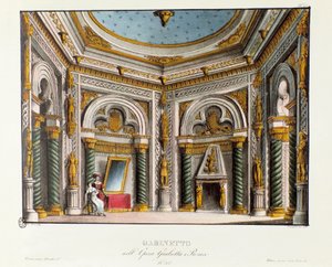 Júlia magánlakásai Niccolo Antonio Zingarelli „Giulietta e Romeo” (Júlia és Rómeó) (1796) című operájának a Teatro Carcano 1829-es előadásának szcenográfiája William Shakespeare „Rómeó és Júlia” című darabja után. Litográfia a „” Rac alkotó: Alessandro Sanquirico
