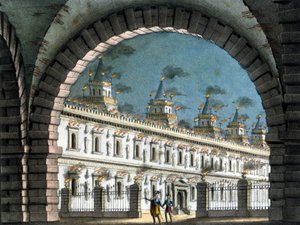 Sanquirico szcenográfiája Vincenzo Bellini „Il pirata” (A kalóz) című operájához alkotó: Alessandro Sanquirico