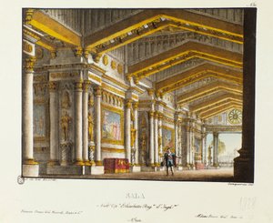 A királyi palota nagyterme Szcenográfia Gioacchino Rossini (vagy Gioachino) „Elisabetta, Regina d