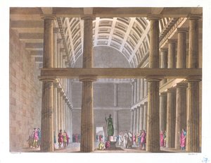 A Parthenon belseje, illusztráció Jules Ferrario „Le Costume Ancien ou Moderne” című művéből, metszett G. Castellini, Milánó 1821 (színes metszet)
