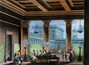A Triclinium, Jules Ferrario „Le Costume Ancien et Moderne” című művéből, 1820 körül alkotó: Alessandro Sanquirico