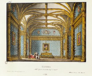 A királyi palota hálószobája Scenográfia Gioacchino Rossini (vagy Gioachino) „Elisabetta, Regina d