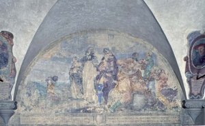 Szent Antal egy kereskedőnek prédikál, akit megmentett egy szörnyű vihartól, lunette (freskó) alkotó: Alessandro Tiarini