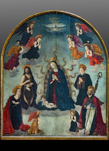 Madonna és gyermek a szentekkel (olaj a panelen) alkotó: Alessio & Scheggini Michele da Larciano (known as Graffione) (1470 85) Baldovinetti