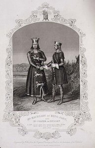 Mr. Macready mint John király és Mr. Cooper mint Hubert, a „János király” III. felvonása, 3. jelenet, George Hollis (1792-1842) pub metszetében. szerző: John Tallis & Co. (litho) alkotó: Alexander (after) Reid