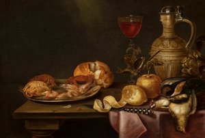 Csendélet garnélarákokkal és rákokkal bádogtányéron