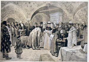 A cárnő fogadása a húsvéti matiné után. Alekszandr Andrejevics Chikin (1865-1924) munkája, litográfia. orosz művészet alkotó: Alexander Andreyevich Chikin