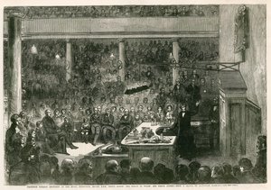 Faraday professzor előadásokat tart a Királyi Intézetben Albert herceg, a walesi herceg és Alfred herceg előtt