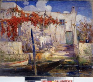Vidéki táj. Délen. (Táj. Délen). Alekszandr Fjodorovics Gaush (1873-1947) festménye, olaj, vászon, orosz művészet, XX. század eleje. Primorszk Állami Művészeti Galéria, Vlagyivosztok (Oroszország). alkotó: Alexander Gaush