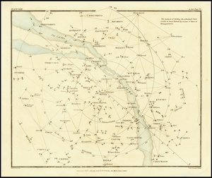 1822 - Alexander Jamieson - A Nagy-Britanniában látható fő csillagok megtalálásának módja a vonalak vagy a trianguláció segítségével. alkotó: Alexander Jamieson