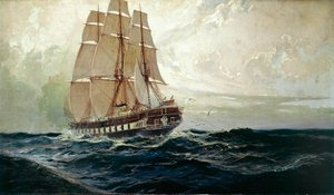 Az osztrák Novara fregatt a tengeren ... alkotó: Alexander Kirchner