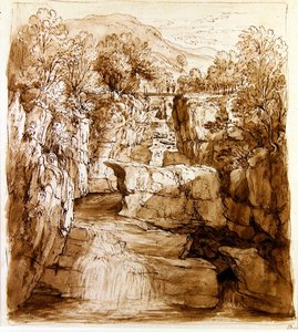 The Bracklinn Falls, Perthshire, 1810 körül (toll és barna tinta, mosással, papír) alkotó: Alexander Nasmyth