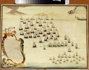 A Kercsi-szoros tengeri csata (Ukrajna) 1790. július 19. (The Naval Battle of Kerch Strait on július 19.) alkotó: Alexander Nikolaevich Depaldo