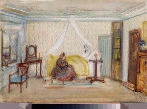 Színpadterv Piotr Csajkovszkij (1840-1893) „Jevgene Anyegin” című operájához (P. Csajkovszkij Eugene Onegin című operájának színpadterve) – Alekszandr Valentinovics Sredin (Sredine) (1872-1934) munkája, akvarell és fehér papíron