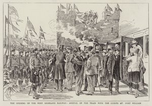 A West Highland Railway megnyitása, a vonat érkezése Fort Williambe a vendégekkel alkotó: Alexander Stuart Boyd