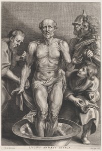 Seneca halála, középen áll, lábával egy vízmedencében, támasztékkal..., kb. 1655-78. alkotó: Alexander Voet