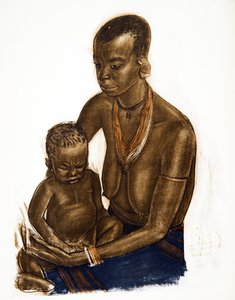 MGogo nő gyermekével (Dodoma), a Drawings and Paintings of Africa-ból, kivégezték a Citroen Center Africa expedíció során, a második Haardt Audouin-Dubreuil küldetés, kocsma. Párizs, 1927 (li