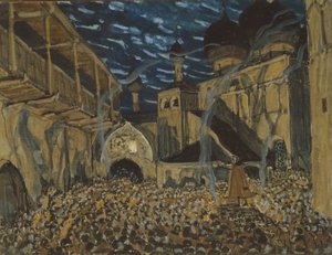 Színpadterv N. Rimszkij-Korszakov A Pskov Maiden című operájához, c. alkotó: Alexander Yakovlevich Golovin