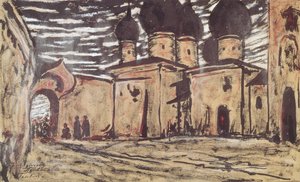 Színpadterv N. Rimszkij-Korszakov A Pskov Maiden című operájához, c. alkotó: Alexander Yakovlevich Golovin