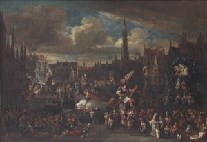Az antwerpeni Ommegang a Meirben alkotó: Alexander van Bredael