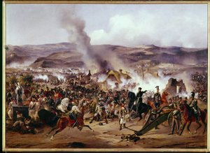 Napóleoni háborúk: a kulmi (jelenlegi Chlumec) csata Csehországban (Csehország) 1813.08.30-án, a francia hadsereg ellen a porosz, osztrák és orosz csapatok koalíciójával a német hadjárat során. Sándor festménye