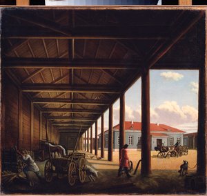 Stagecoach Station - Alekszandra Alekszejevna Venecianova (1816-1882) festménye, olaj, vászon, orosz művészet 19. század - Regionális Művészeti Galéria, Tver (Oroszország) alkotó: Alexandra Alexeyevna Venetsianova