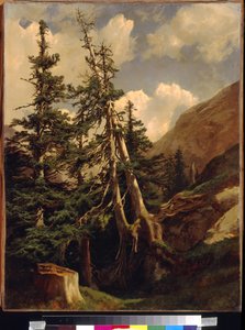 Fenyők a hegyekben, Calame, Alexandre (1810-1864). Olaj, vászon, Mérete: 68,5x53. Állami A. Puskin Szépművészeti Múzeum, Moszkva alkotó: Alexandre Calame