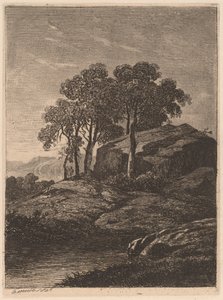 Fák egy szikla mellett alkotó: Alexandre Calame