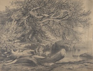 Két férfi pihen egy tó mellett recto..., 19. század eleje-közepe. alkotó: Alexandre Calame