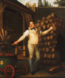Egy kerékgyártó tűzoltógéppel az udvaron, 1812 alkotó: Alexandre François Louis de Girardin