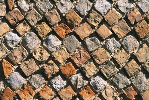 Közeli kép egy opus reticulatum padlóról. Civitella acropolis, Olaszország, Abruzzo régió, Chieti