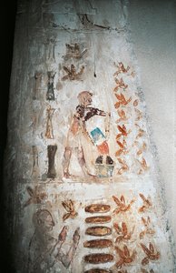 Méhészeti jelenetet ábrázoló falfestmény, a hypethral udvar oszlopán, Pabasa sírjából, Asasif (fotó) alkotó: Nicolas Toussaint Charlet
