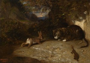 Macska, menyét és nyúl, 1836 alkotó: Alexandre Gabriel Decamps