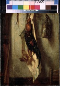 ""kakas és nyúl csendélet, horgon függő, lámpás"" Alexandre-Gabriel Decamps (Alexandre Gabriel) festménye (1803-1860) 19. század Méret: 28x24 cm Ermitázs Múzeum, Szentpétervár (Szentpétervár) alkotó: Alexandre Gabriel Decamps