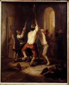 A csengőhangok. A férfiak húzzák a kötelet, hogy harangozzák. Alexandre Gabriel Decamps (1803-1860) festménye alkotó: Alexandre Gabriel Decamps
