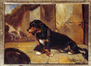 Basset hound ""Vadászkutyák nyugalomban"" Alexandre Gabriel Decamps (1803-1860) festménye 1834 Méret: 0,48x0,35 m Párizs, Louvre Múzeum
