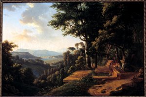 Jean Jacques Rousseau (1712-1778) filozófus meditál 1770-ben a Lyon melletti Parc de la Rochecordonban Alexandre Hyacinthe Dunouy (1757-1841) festménye 18. századi Párizs, Musee Marmottan