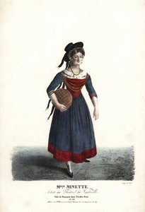 Mademoiselle Minette színésznő vagy Jeanne-Marie-Francoise Menestrier, mint Francoise a Nicolas Remiben, Sewrintől, Theater du Vaudeville alkotó: Alexandre Marie Colin