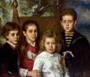 Paul Pavlovich Demidoff, San Donato 2. hercege (1839-1885), Aurore Anatol, Maria és Pavel gyermekeinek portréja - Alekszej Alekszejevics Harlamov (1840-1922) peinture - 1883 - Olaj, vászon - 76,5x90 - Magángyűjtemény alkotó: Alexei Alexevich Harlamoff