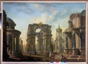 Építészeti fantázia. Alekszej Ivanovics Belszkij (1730-1796) festménye. Olajfestmény alkotó: Alexei Ivanovich Belsky