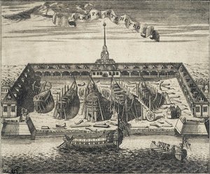 A szentpétervári Admiralitás Hajógyár képe, 1717 alkotó: Alexei Ivanovich Rostovtsev