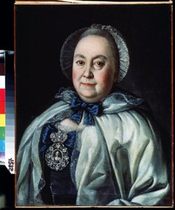 A várakozó hölgy portréja, Maria A. Rumyantseva grófnő (1698-1788) (Maria A. Rumyantseva grófnő várakozó hölgy portréja). Alekszej Petrovics Antropov (1698-1788) festménye. Olaj, vászon 62,5 x 48 cm