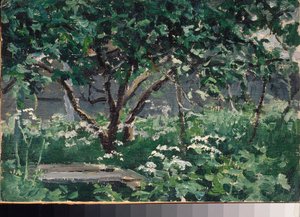 Un coin du jardin (A kert sarka) – Alekszej Sztepanovics Sztepanov (1858-1923) munkája, olaj, karton