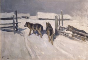 Farkasok. Téli éjszaka. 1910 körül